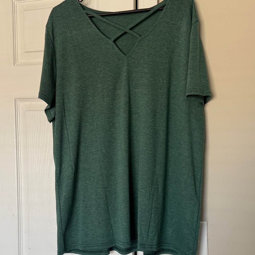 Women’s Crisscross V-Neck Tee - Dark Green